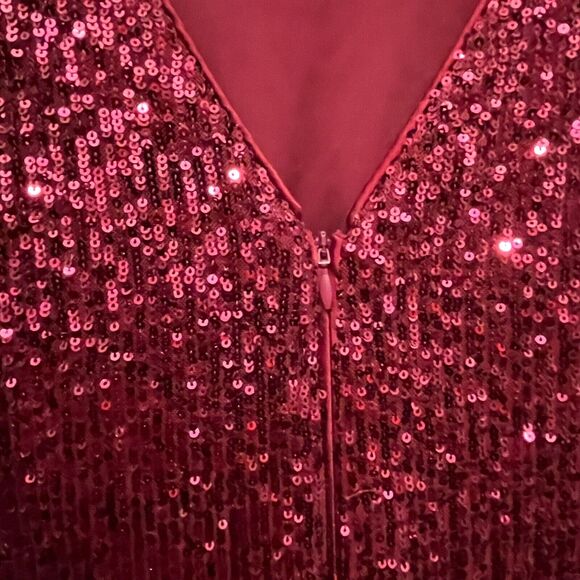 Eliza J Sequined Gown Dress Cranberry Red Christmas Women Size 8 Long Sleeve - Picture 4 of 14